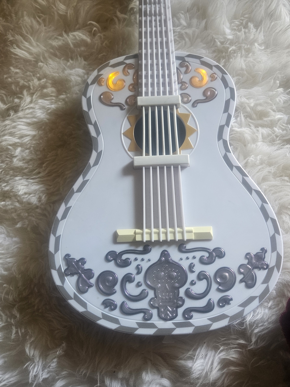 Disney Pixar Coco Interactive Kids Decorative White Toy Guitar with Gray Accents